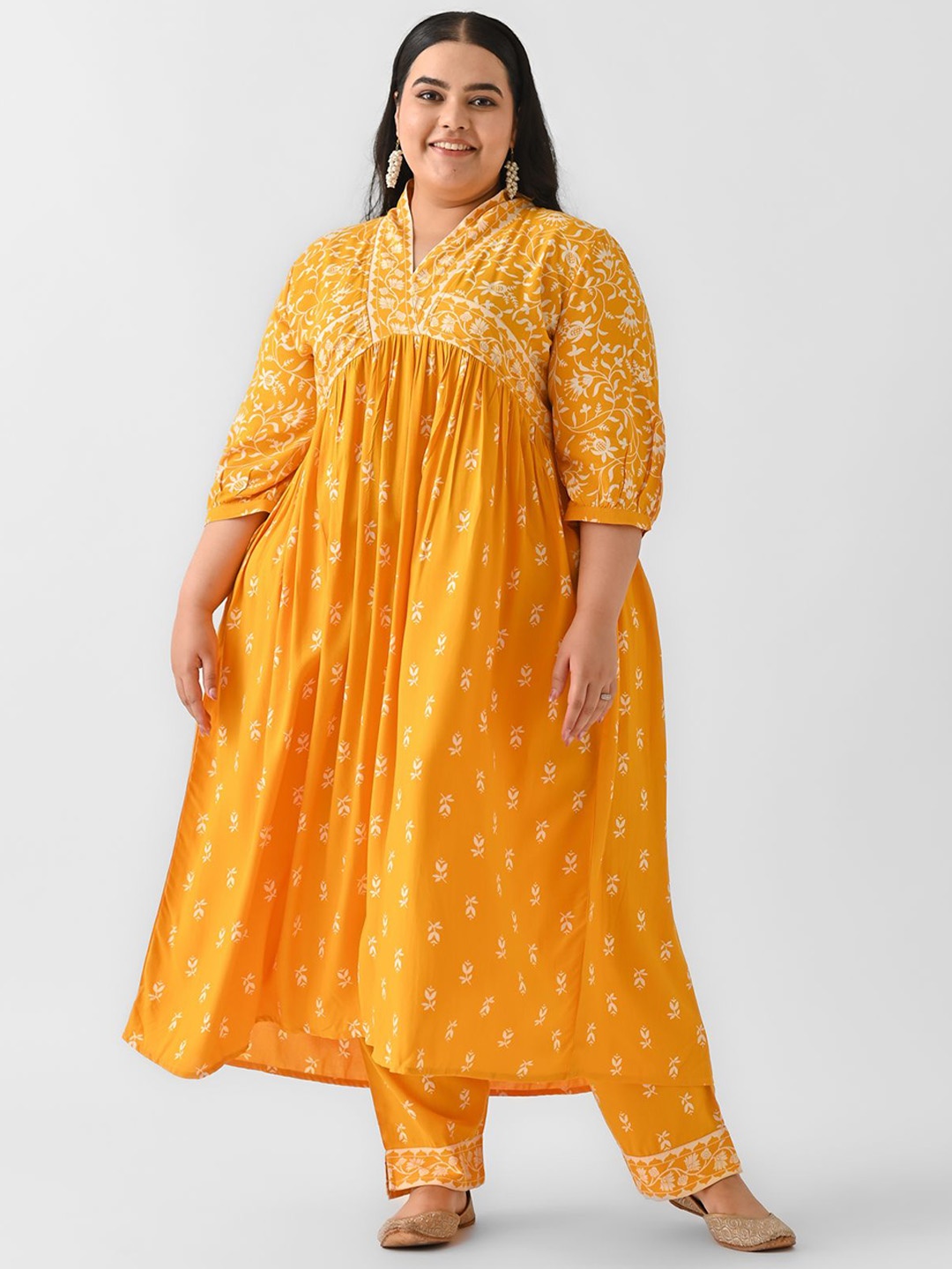 

Shape of me by Rustorange Women Ethnic Motifs Printed Regular Kurta with Trousers, Yellow