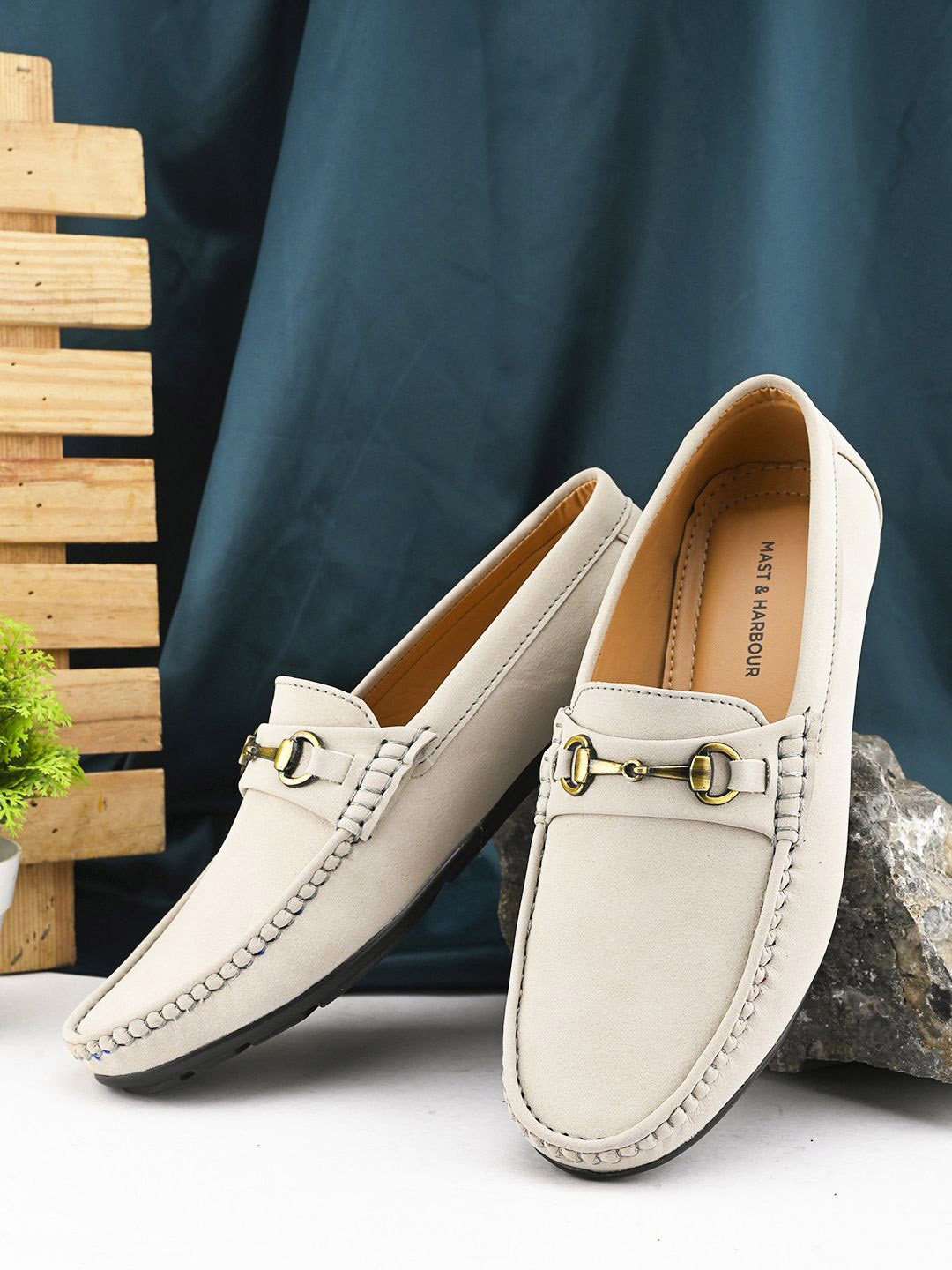 

Mast & Harbour Men Slip On Round Toe Loafers, Beige