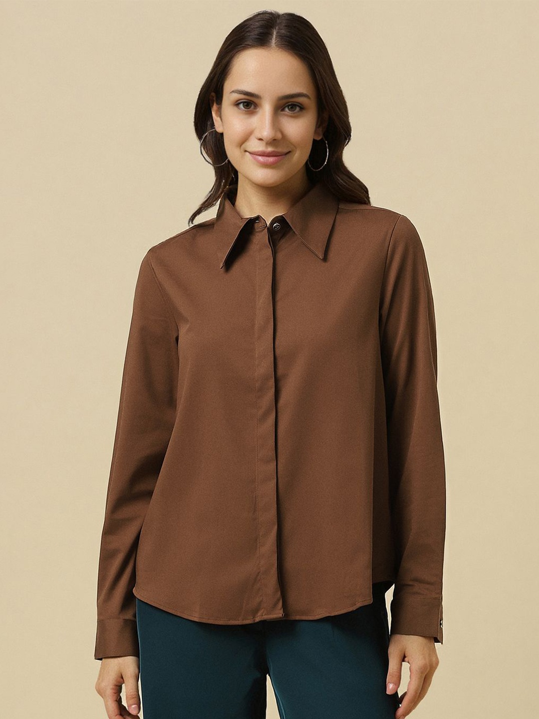 

Allen Solly Woman Women Opaque Formal Shirt, Brown