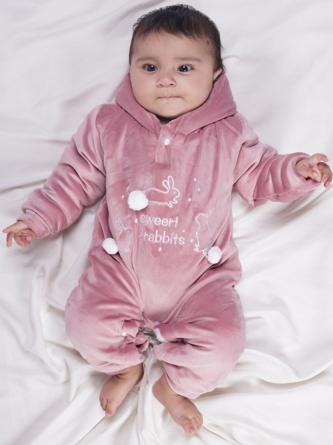 

MAMA AND PEACHES Infants Kids Printed Cotton Hooded Rompers, Mauve