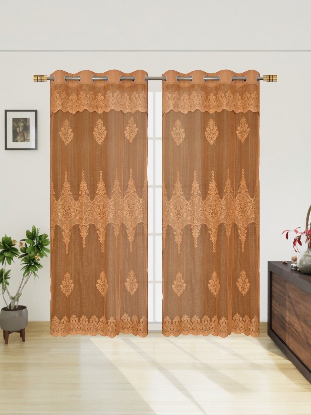 

BIGGER FISH Multicoloured Set of 2 Floral Sheer Long Door Curtain, Multi
