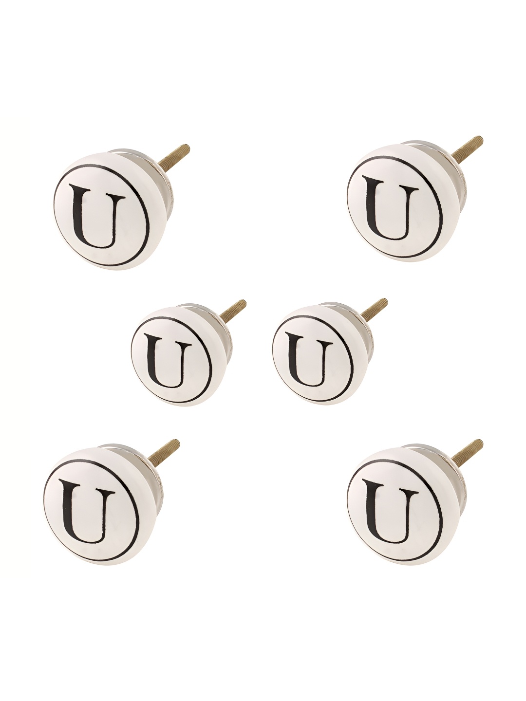 

Indianshelf 6-Pcs White & Black U Alphabet Printed Ceramic Knobs