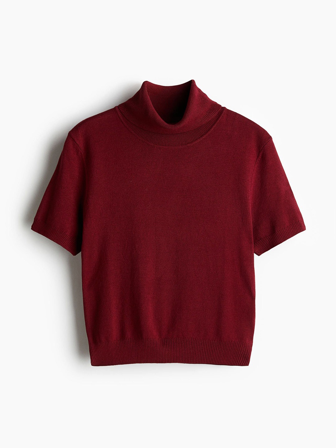 

H&M Fine-Knit Polo-Neck Top, Red