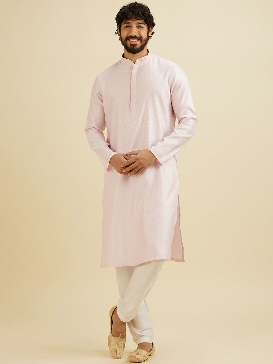 

Manyavar Men Embroidered Regular Thread Work Kurta with Pyjamas, Pink