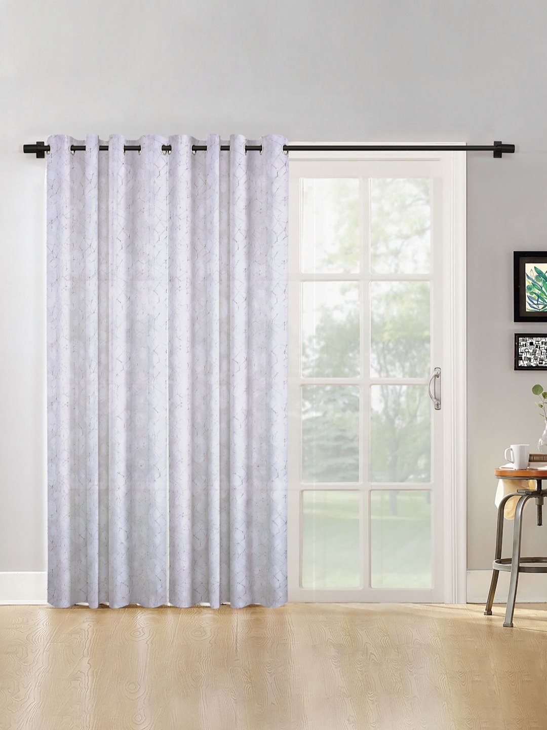 

SOKNACK White & Blue Set of 2 Geometric Door Curtain
