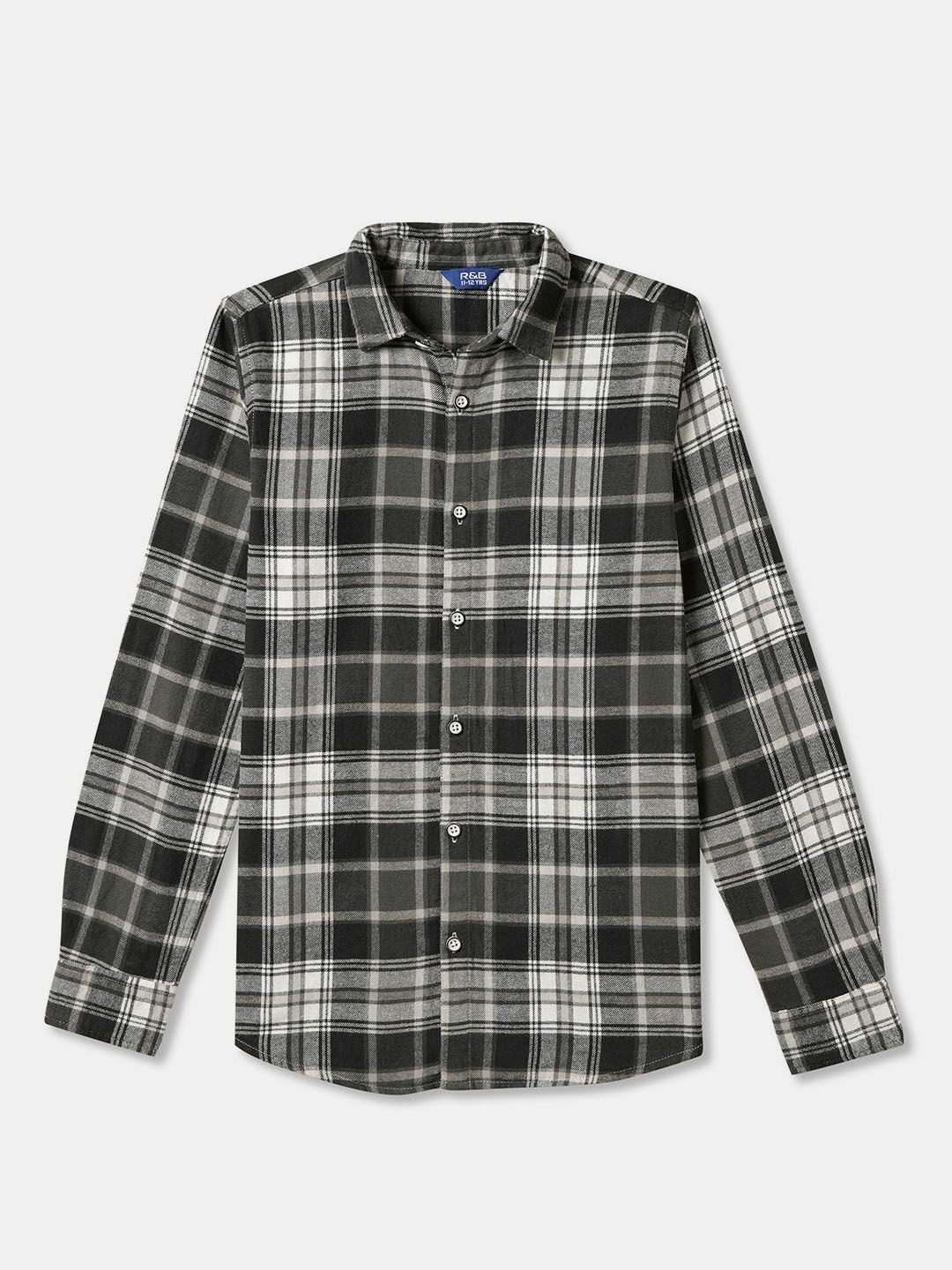 

R&B Boys Tartan Checks Opaque Checked Casual Shirt, Black