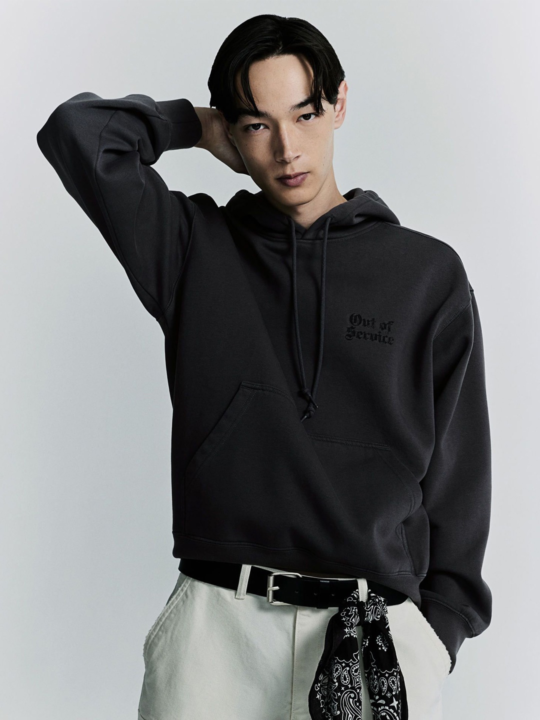 

H&M Loose Fit Printed Hoodie, Grey