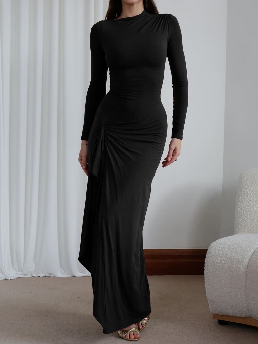

StyleCast x Revolte Ruffled Fit & Flare Maxi Dress, Black