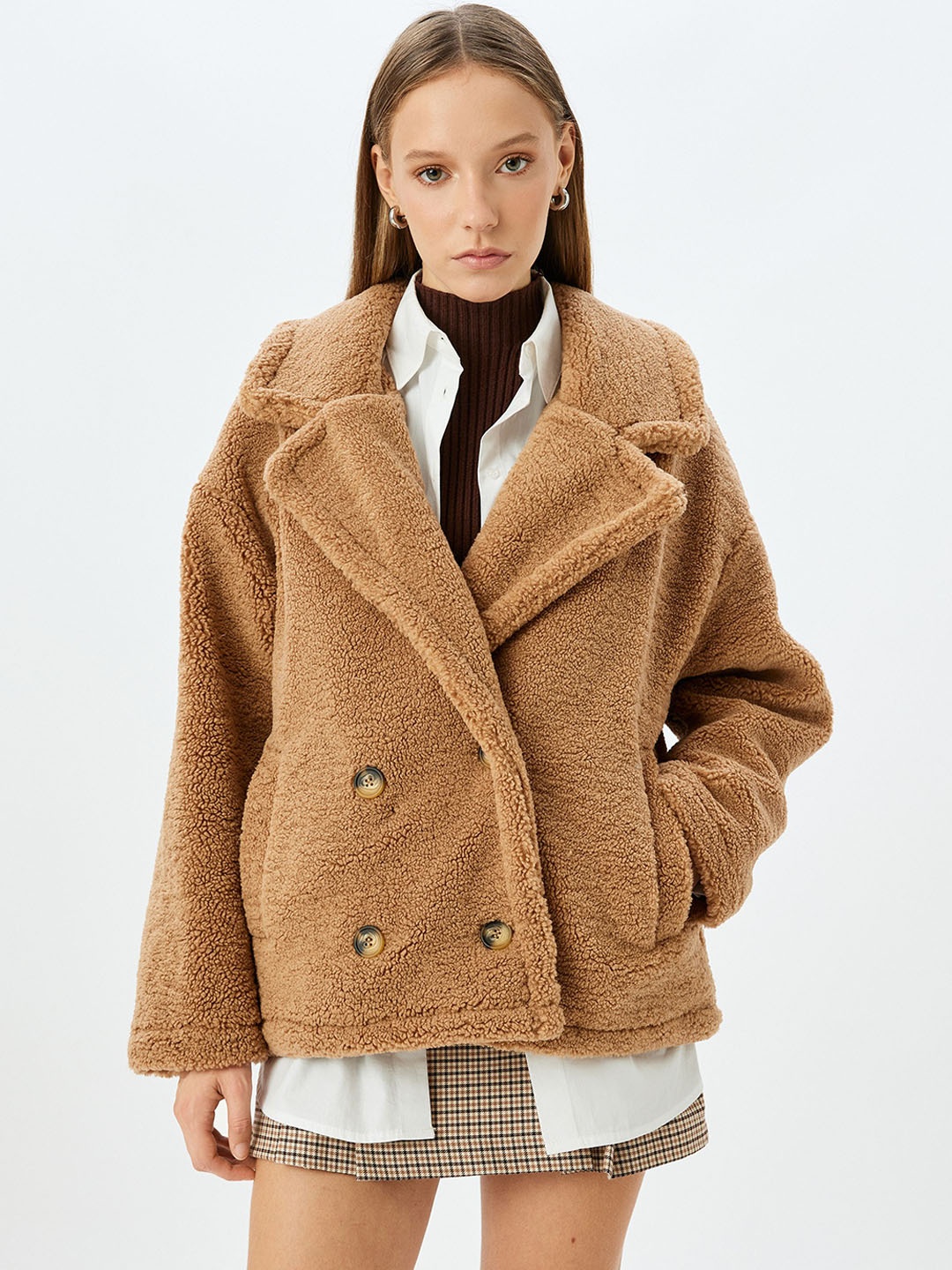 

Koton Women Double Breasted Overcoat, Brown