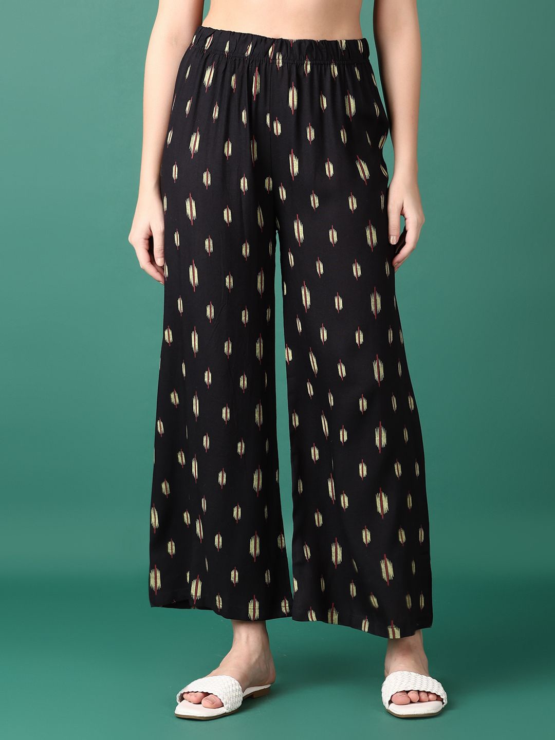 

V-Mart Women Ethnic Motifs Printed Flared Ethnic Palazzos, Black