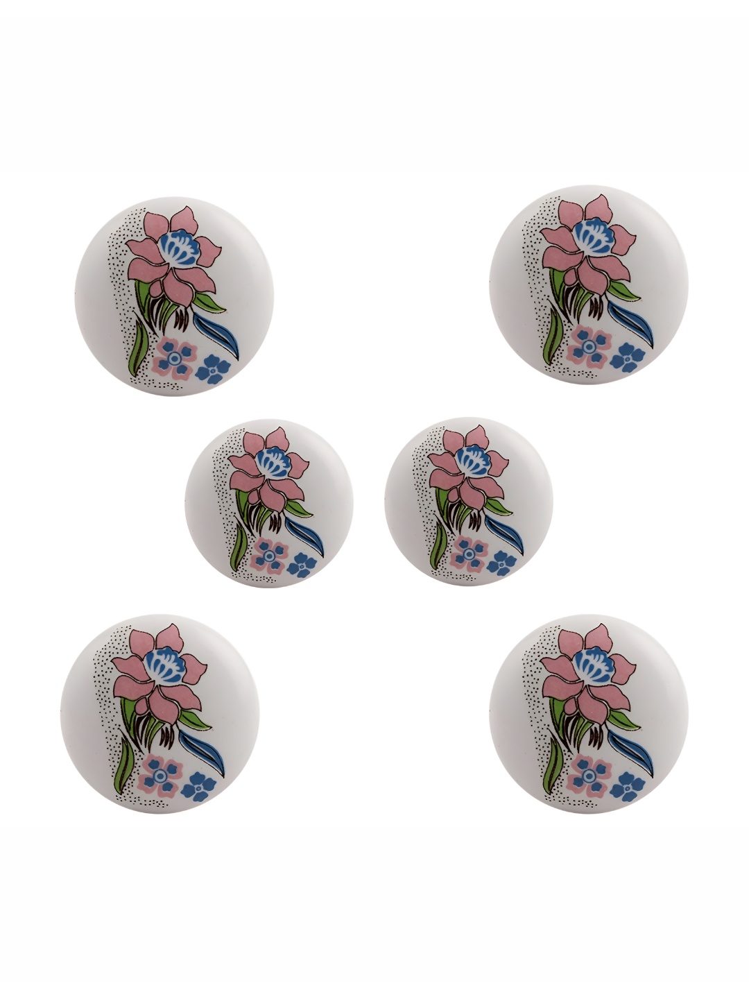 

Indianshelf 6Pcs White & Pink Textured Ceramic Knobs