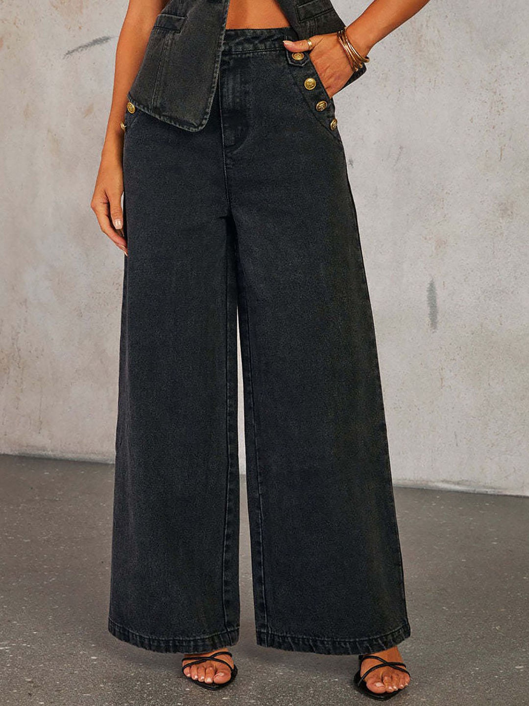 

StyleCast x Revolte Women Wide Leg Jeans, Black