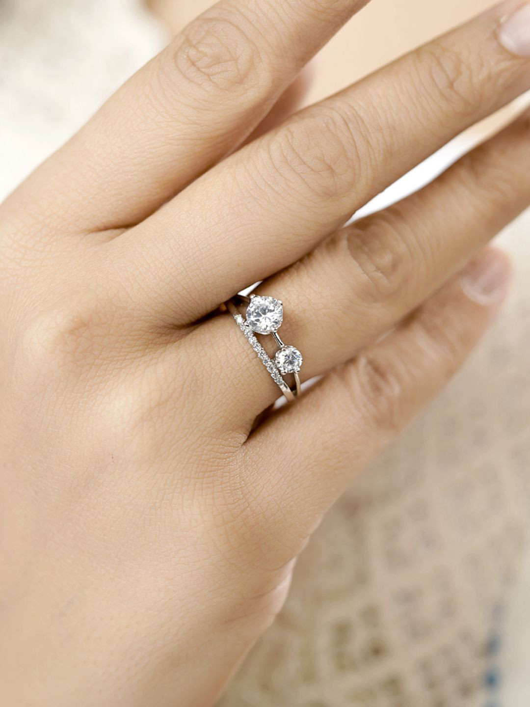 

SWASHAA Silver-Plated CZ Studded Finger Ring