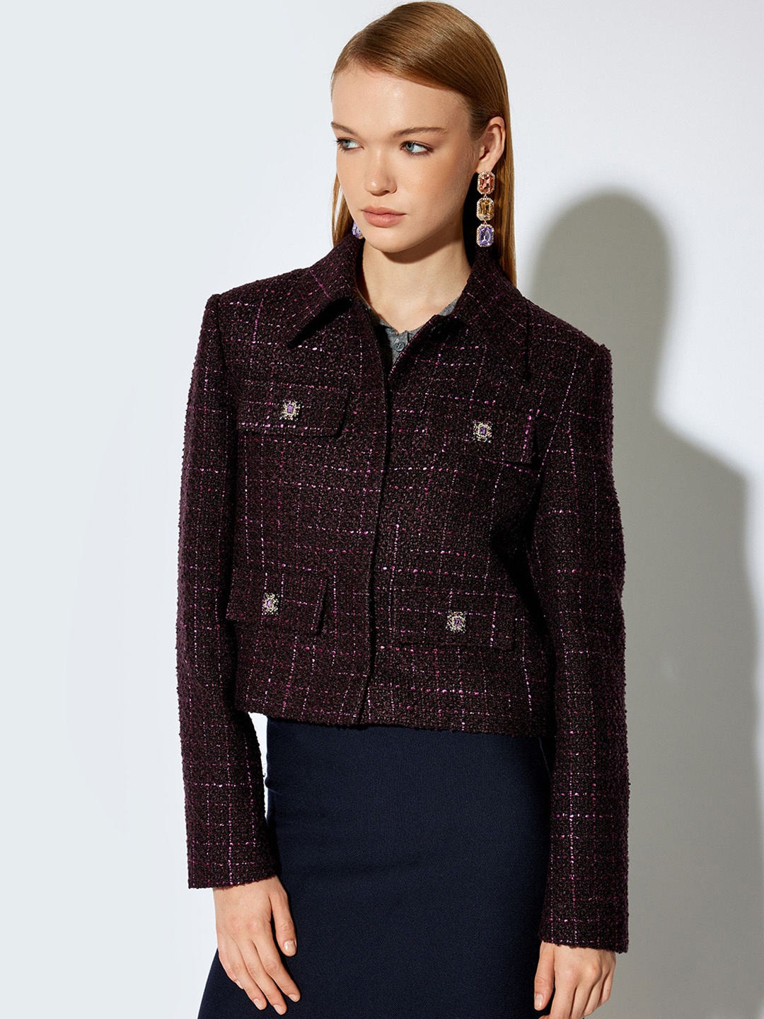 

Koton Women Acrylic Tailored Jacket, Purple