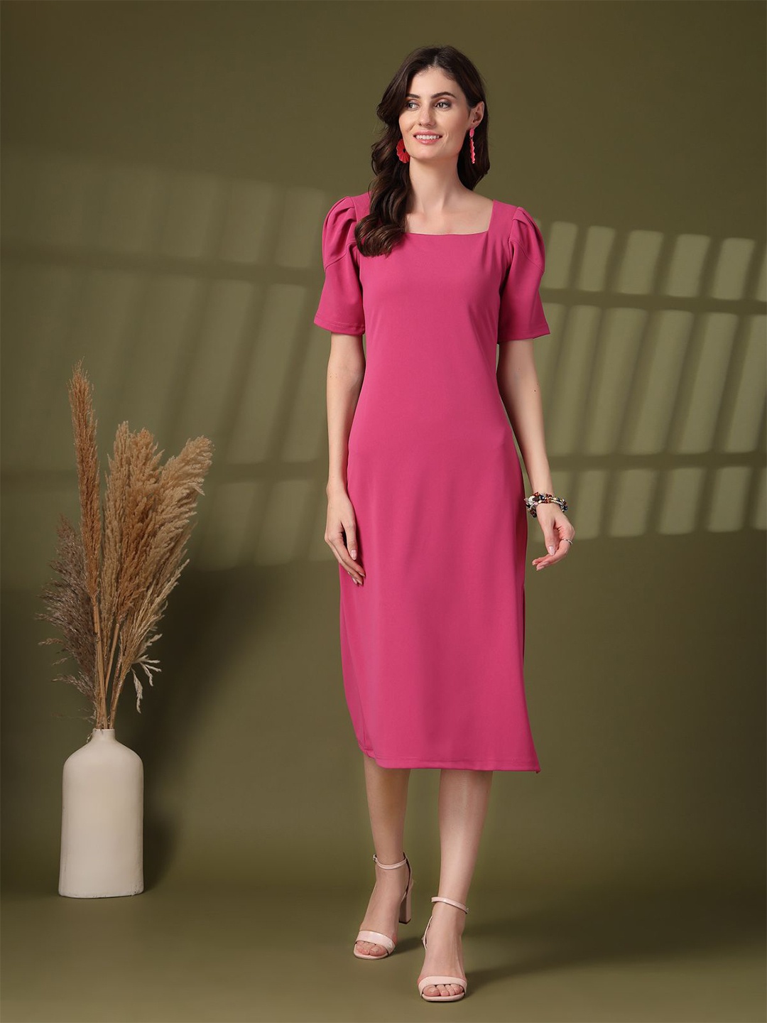 

plusS Fit & Flare Midi Dress, Pink