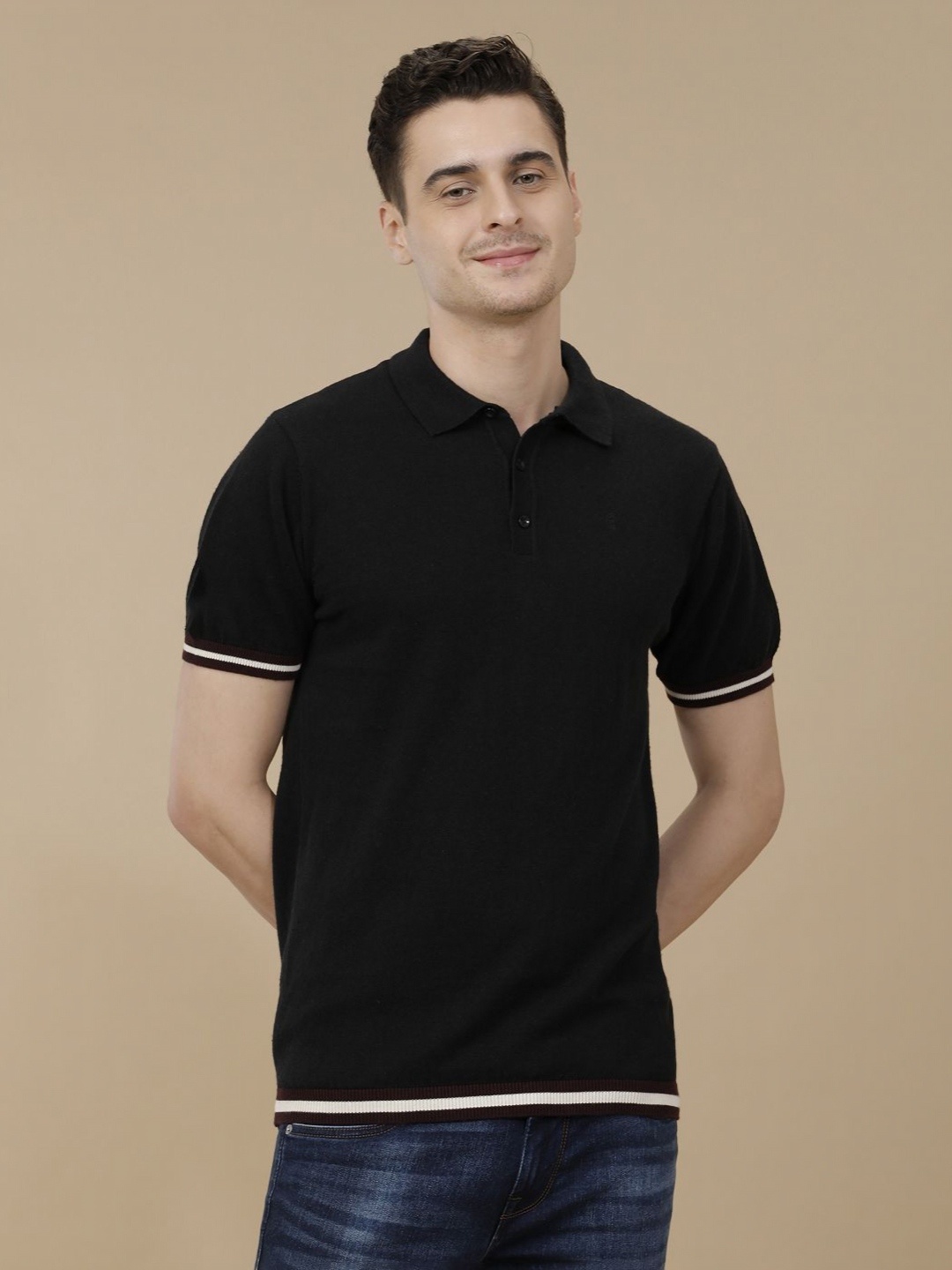 

CAVALLO by Linen Club Polo Collar Contemporary Fit T-shirt, Black