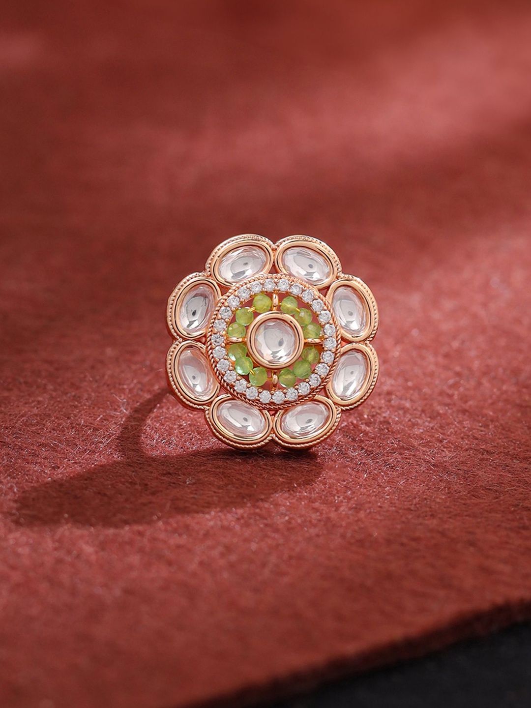 

Yellow Chimes Rose Gold-Plated Kundan-Studded Finger Ring