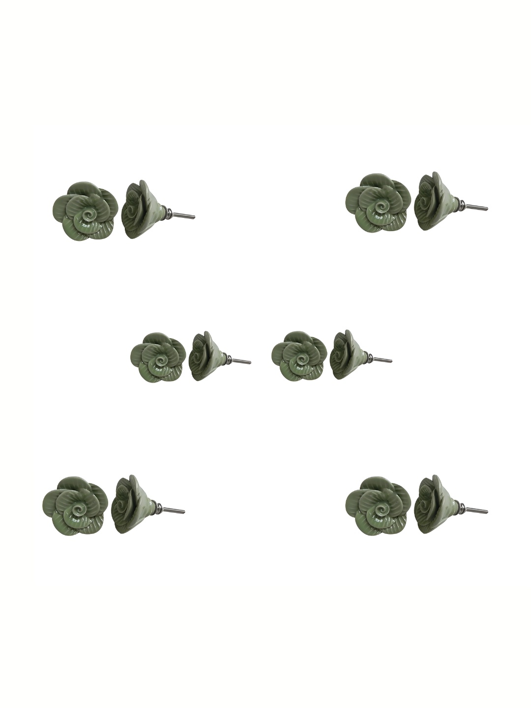 

Indianshelf 6Pcs Green Textured Ceramic Rose Flower Knobs