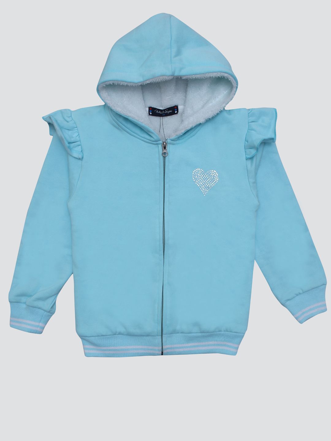 

White Snow Girls Long Sleeves Hooded Sweatshirt, Blue