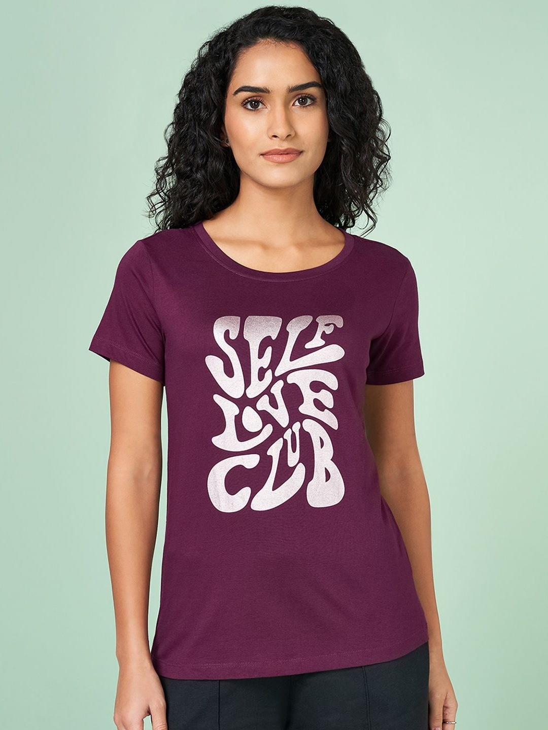 

Ajile by Pantaloons Women Applique T-shirt, Purple