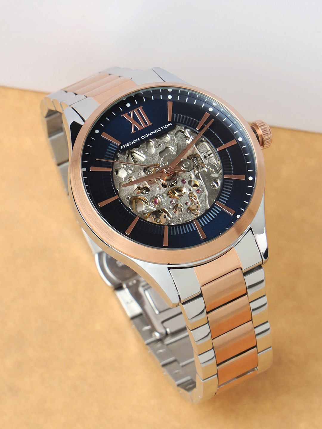 

French Connection Men Skeleton Dial & Bracelet Style Straps Analogue Watch FCA10RTM, Blue