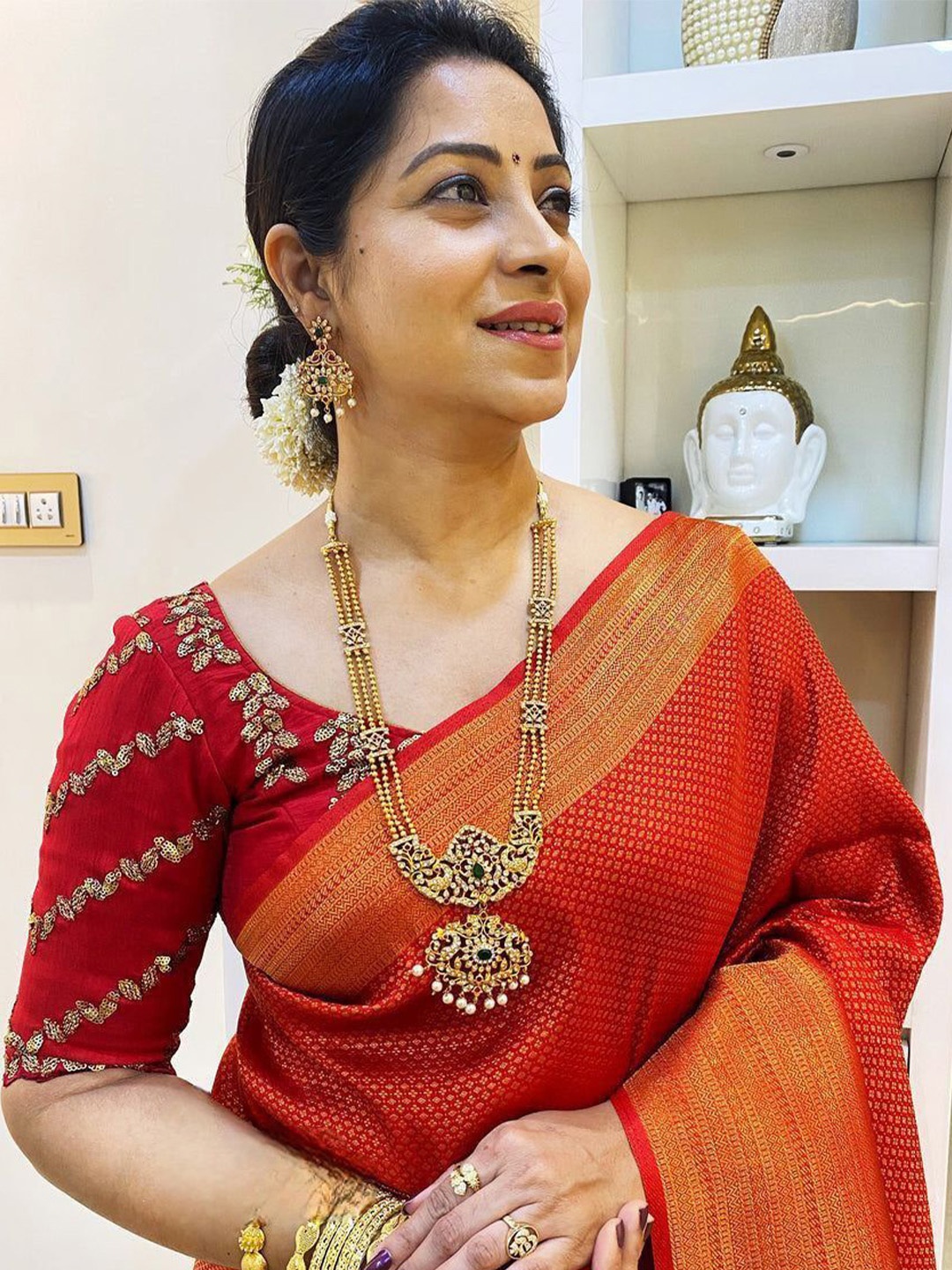 

Areca Designer Woven Design Zari Pure Silk Banarasi Saree, Red