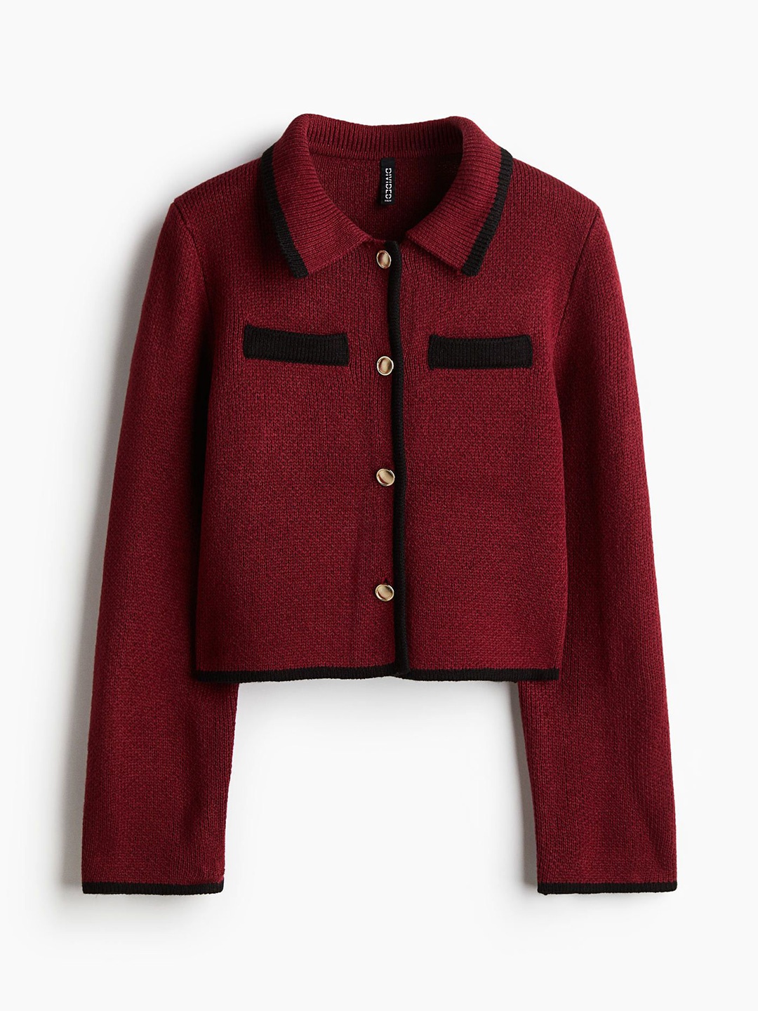 

H&M Collared Fine-Knit Cardigan, Red