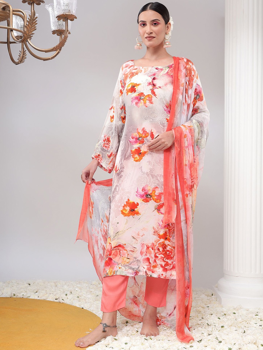 

REETI OF PRINTS Unstitched Dress Material, Grey