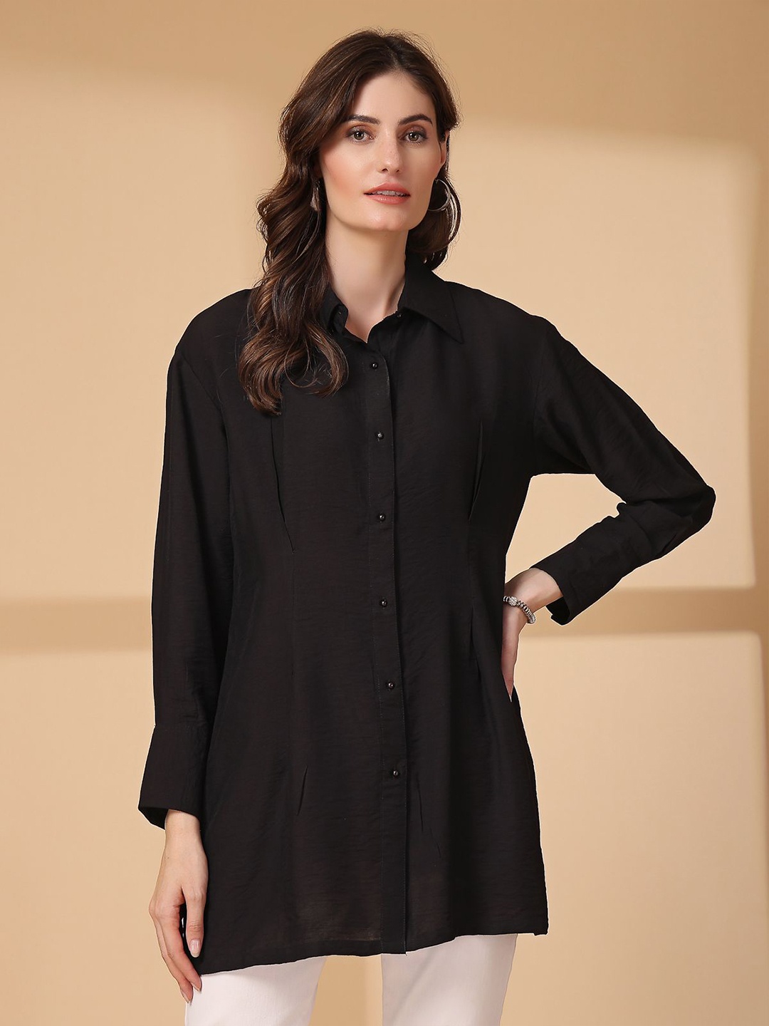 

plusS Women Opaque Casual Shirt, Black