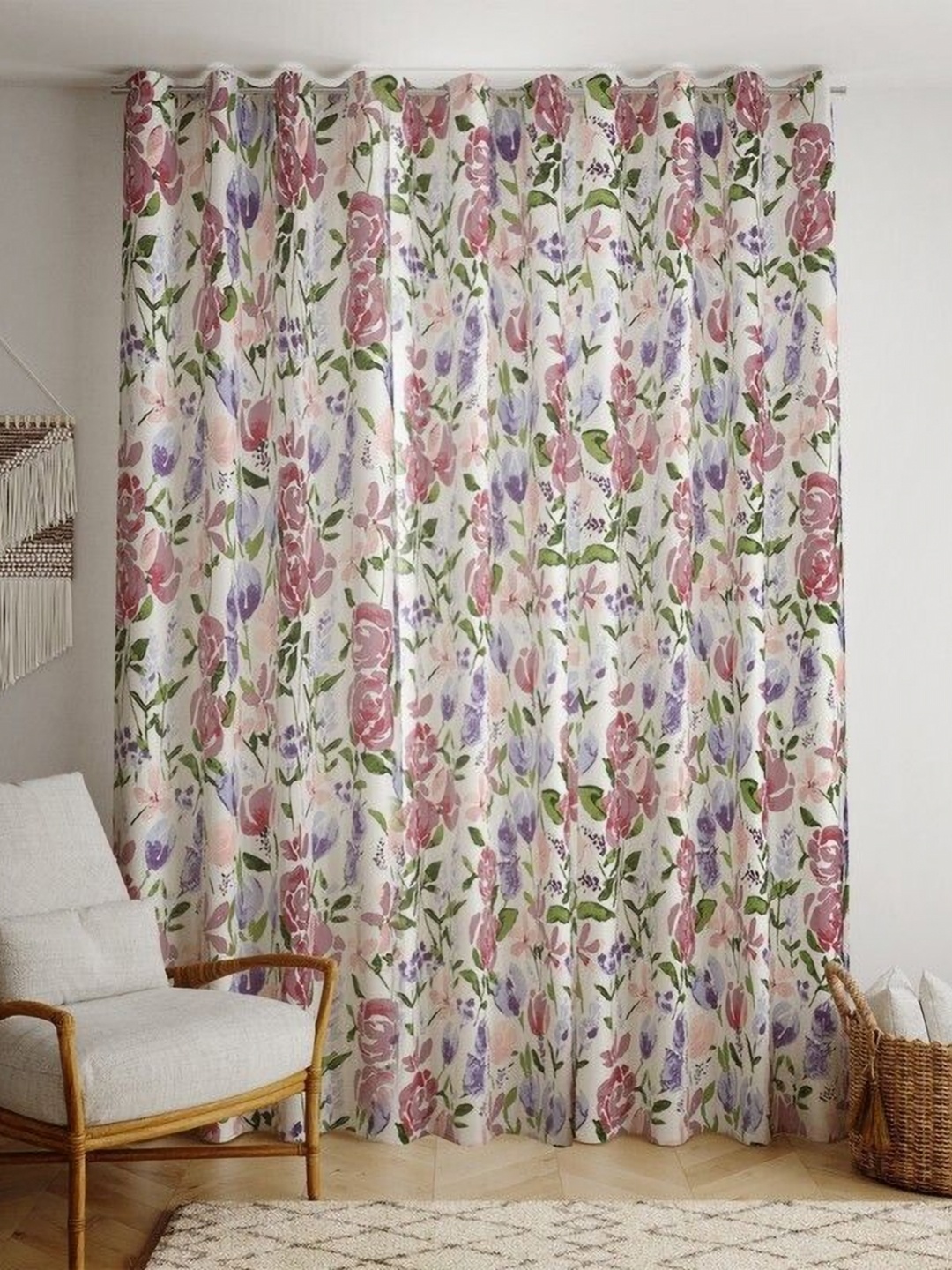 

BILBERRY Furnishing by preeti grover 1PC Violet Pink Floral Room Darkening Window Curtain