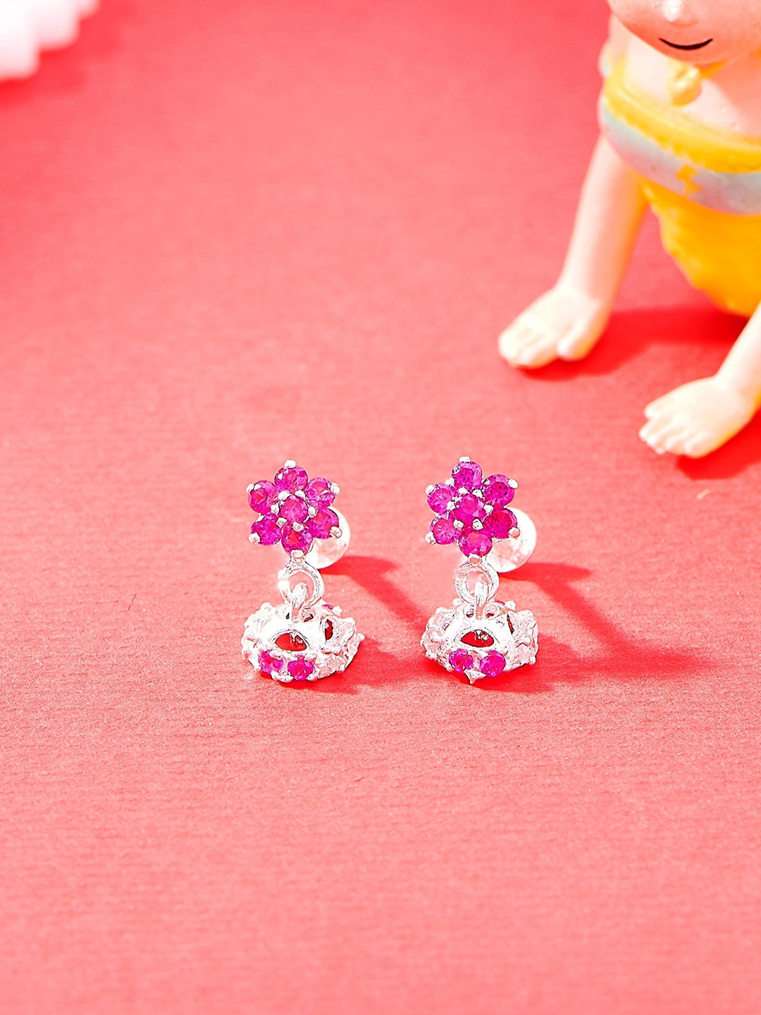 

Nipura 925 Sterling Silver-Plated Cubic Zirconia Studded Bloom Drop Earrings