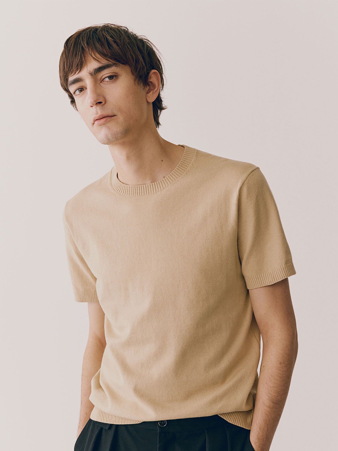 

H&M Round Neck Tshirts, Beige