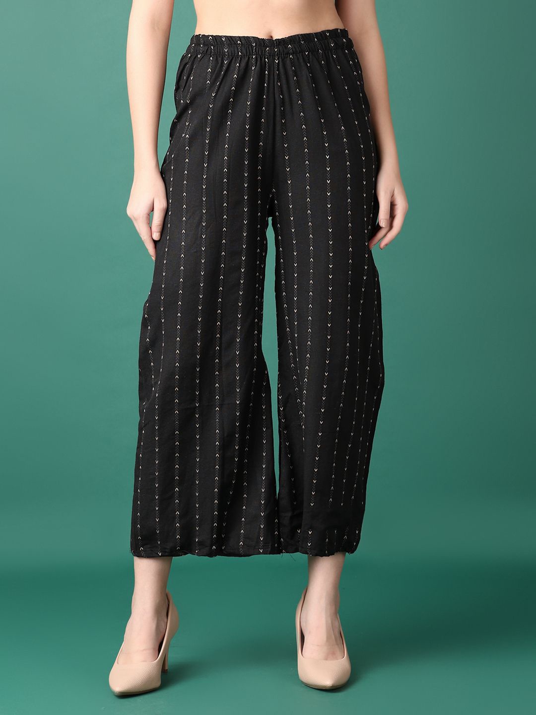 

V-Mart Women Ethnic Motifs Striped Ethnic Palazzos, Black