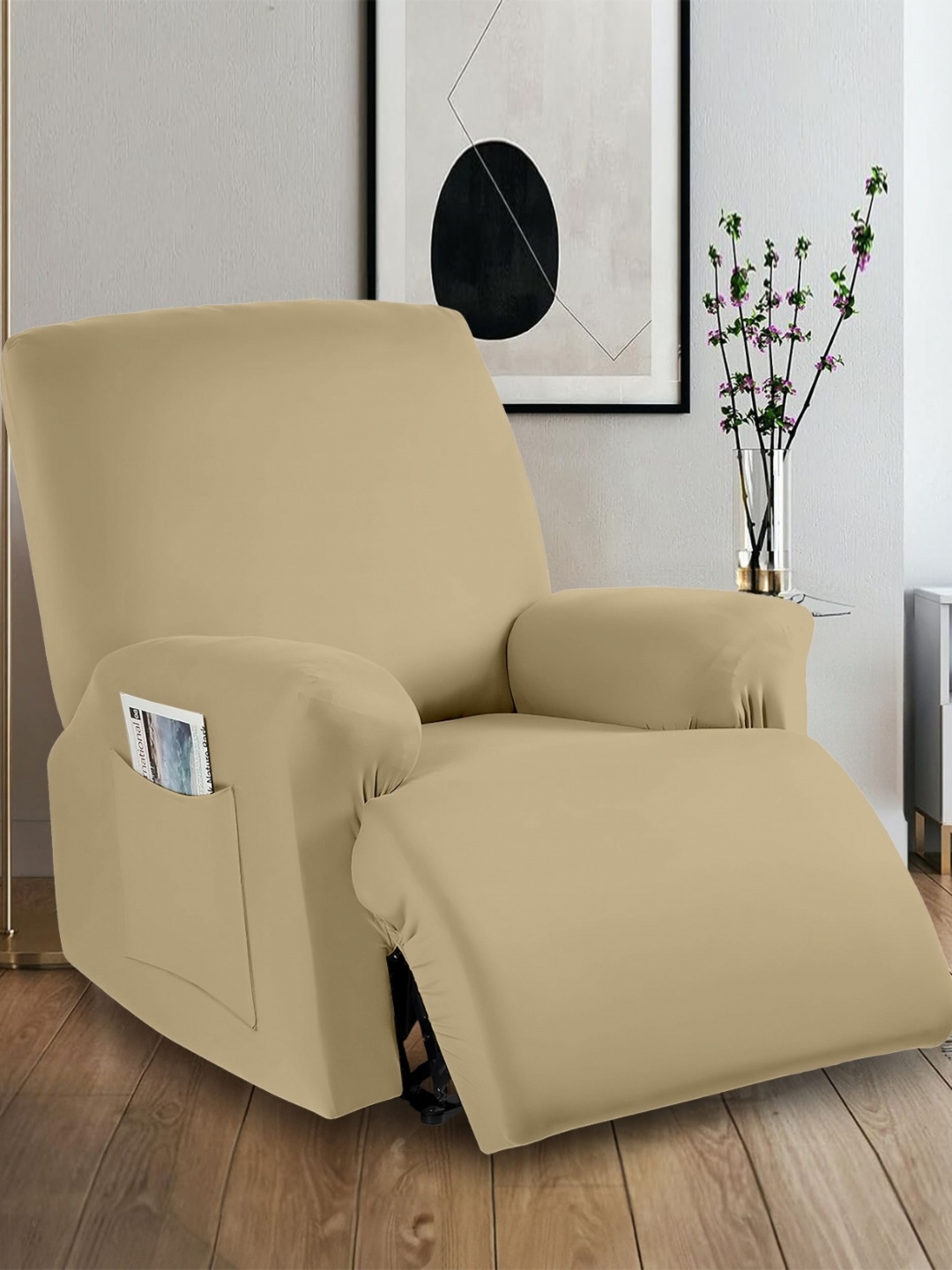 

Cortina Stretch Solid 1 Recliner Couch Covers Fitted Non Slip Reclining Slipcovers- Cream