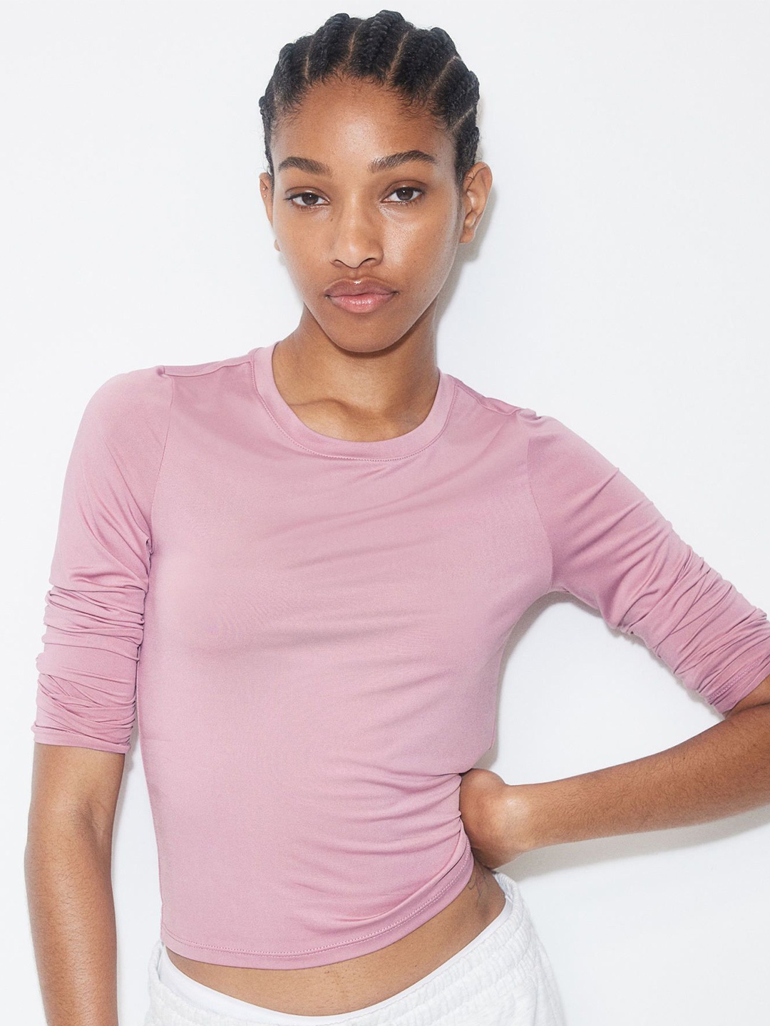 

H&M Long-Sleeved Microfibre Top, Pink