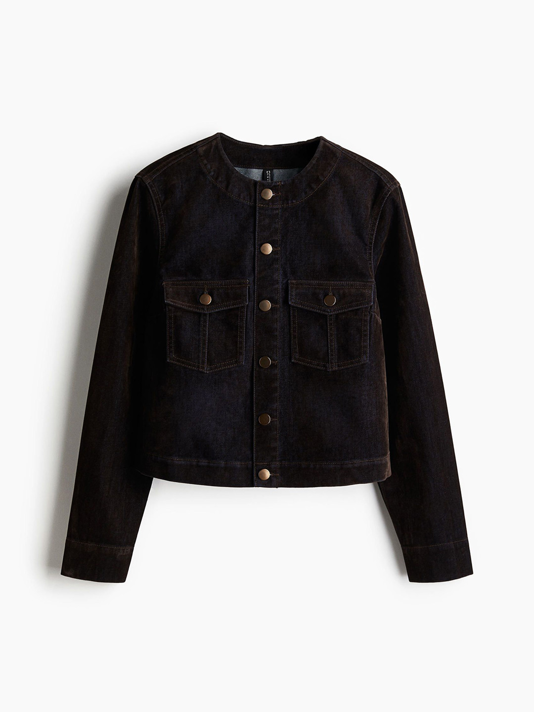 

H&M Women Flocked Denim Jacket, Black