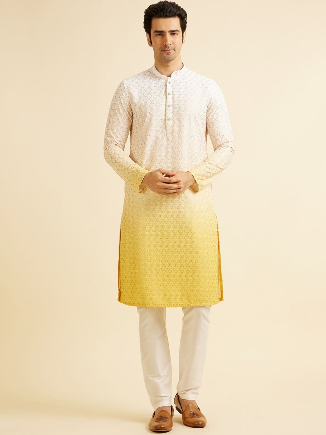 

Manyavar Men Embroidered Regular Sequinned Kurta with Pyjamas, Yellow
