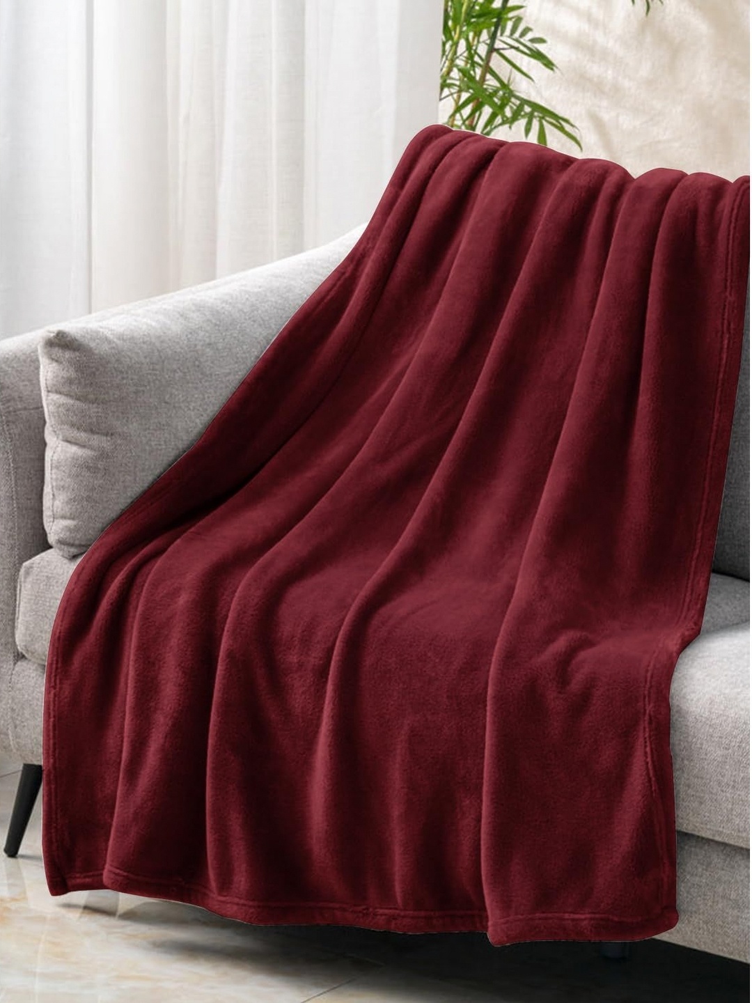 

MORADO Maroon 300 GSM Single Bed Blanket