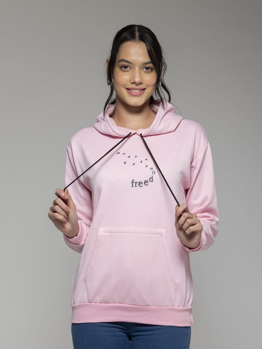 

OCTICS Women Graphic Printed Hooded Sweatshirt, Pink