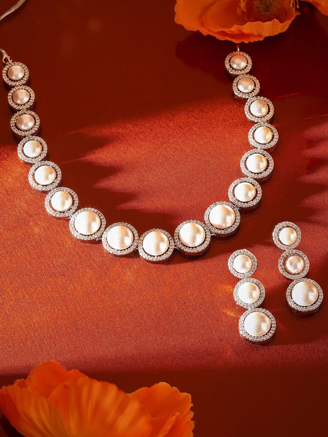 

Priyaasi Silver-Plated Pearls & American Diamond Stone Studded Jewellery Set