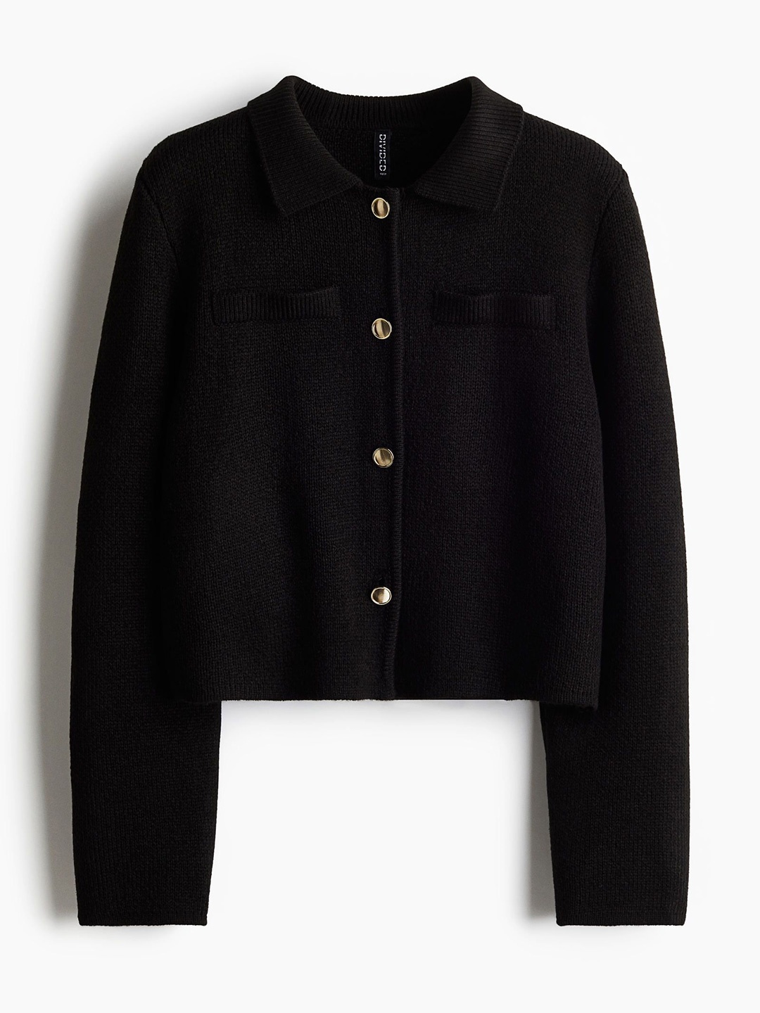 

H&M Collared Fine-Knit Cardigan, Black