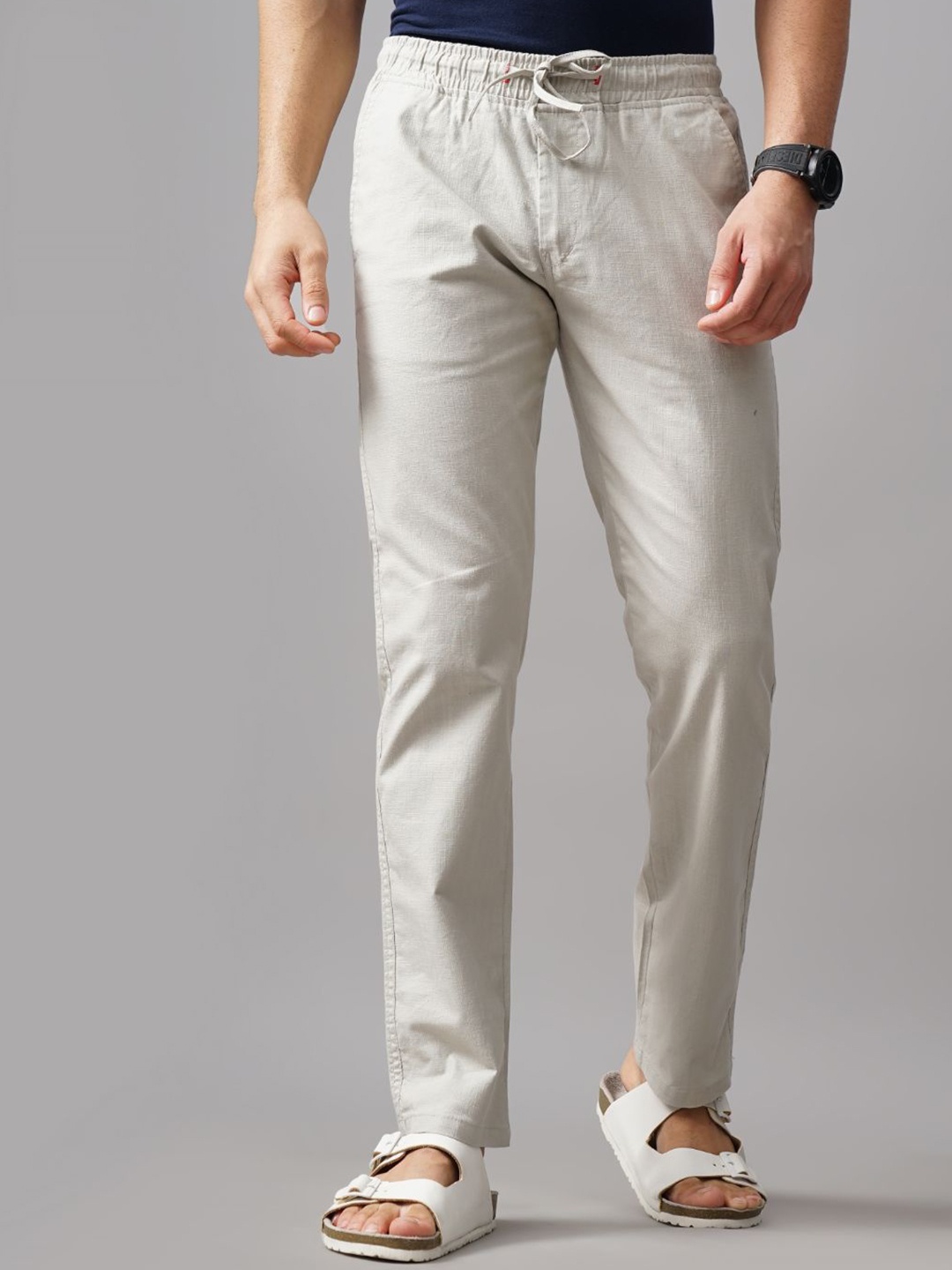 

PAUL STREET Men Relaxed Straight Fit Trousers, Grey