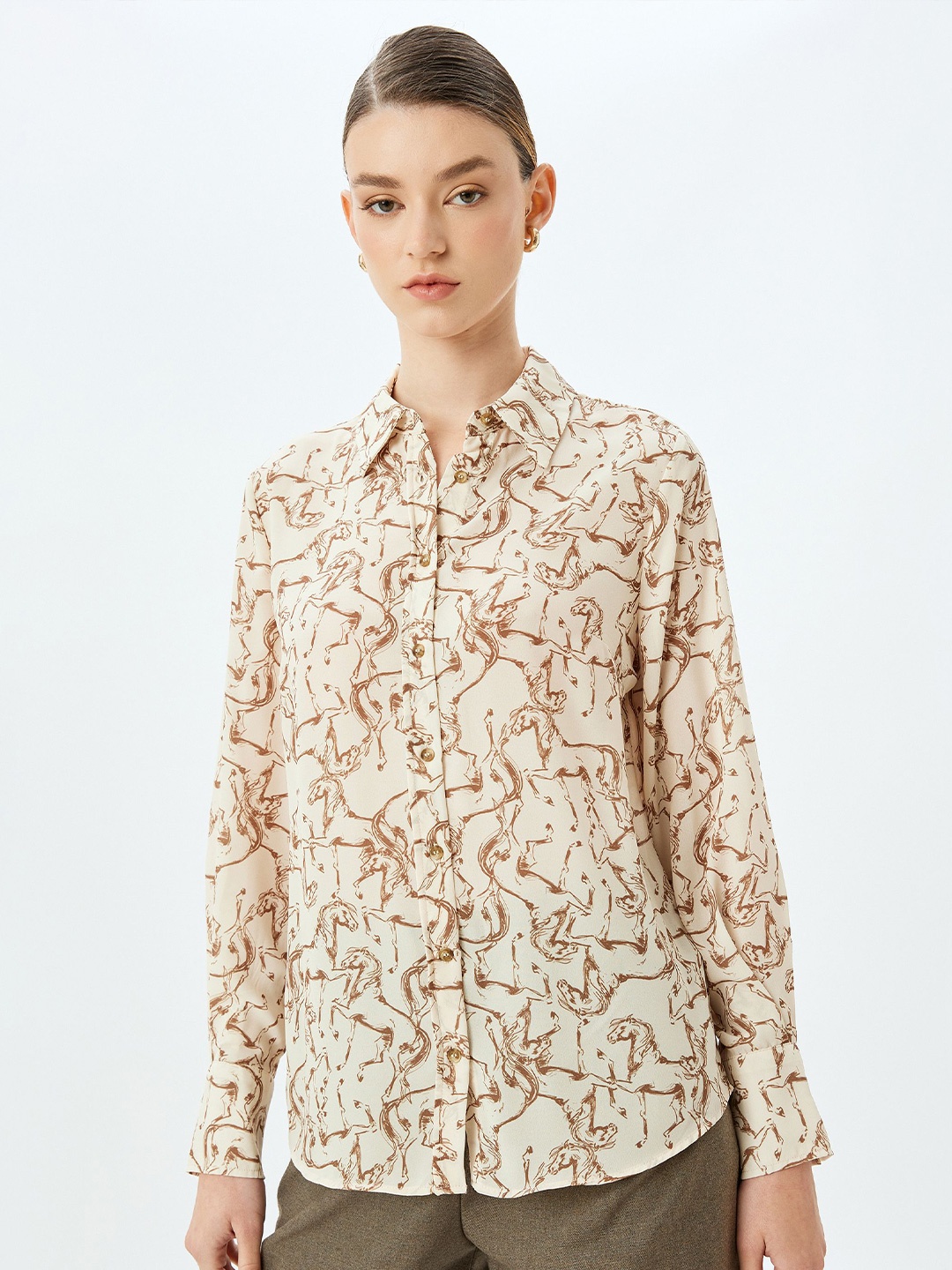 

Koton Women Floral Opaque Printed Casual Shirt, Beige