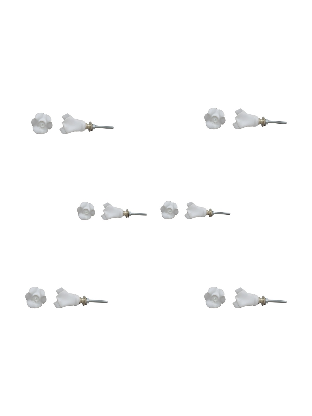 

Indianshelf 6-Pcs White Rose Flower Printed Ceramic Knobs