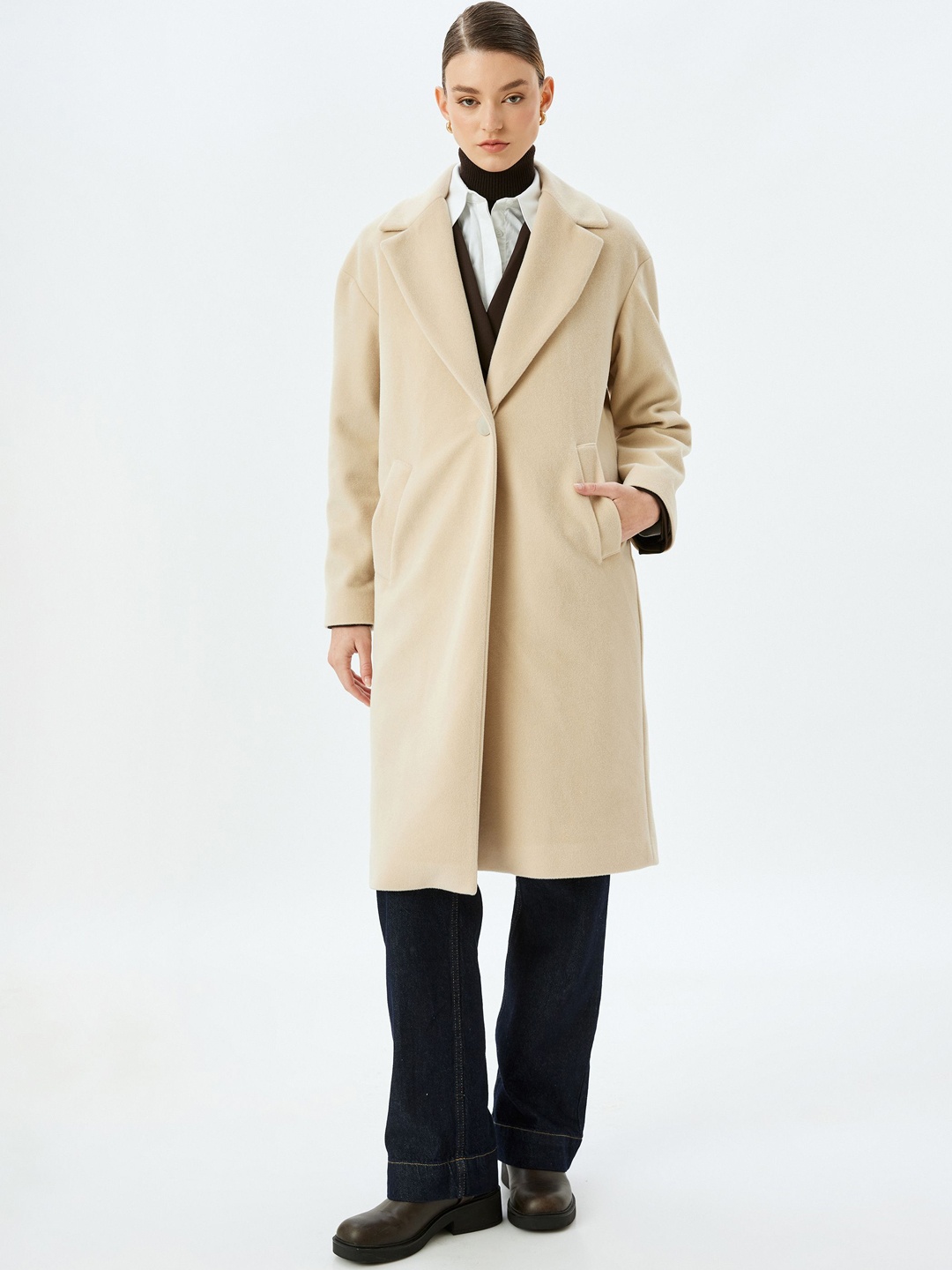 

Koton Women Single-Breasted Overcoat, Grey