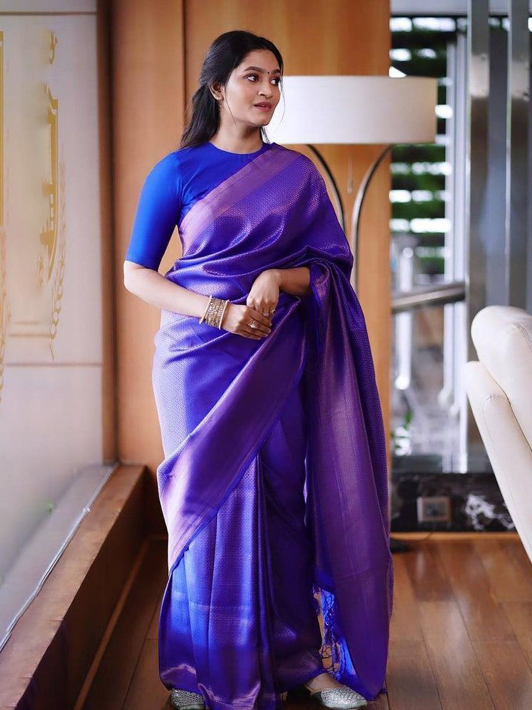 

Areca Designer Woven Design Zari Pure Silk Banarasi Saree, Blue
