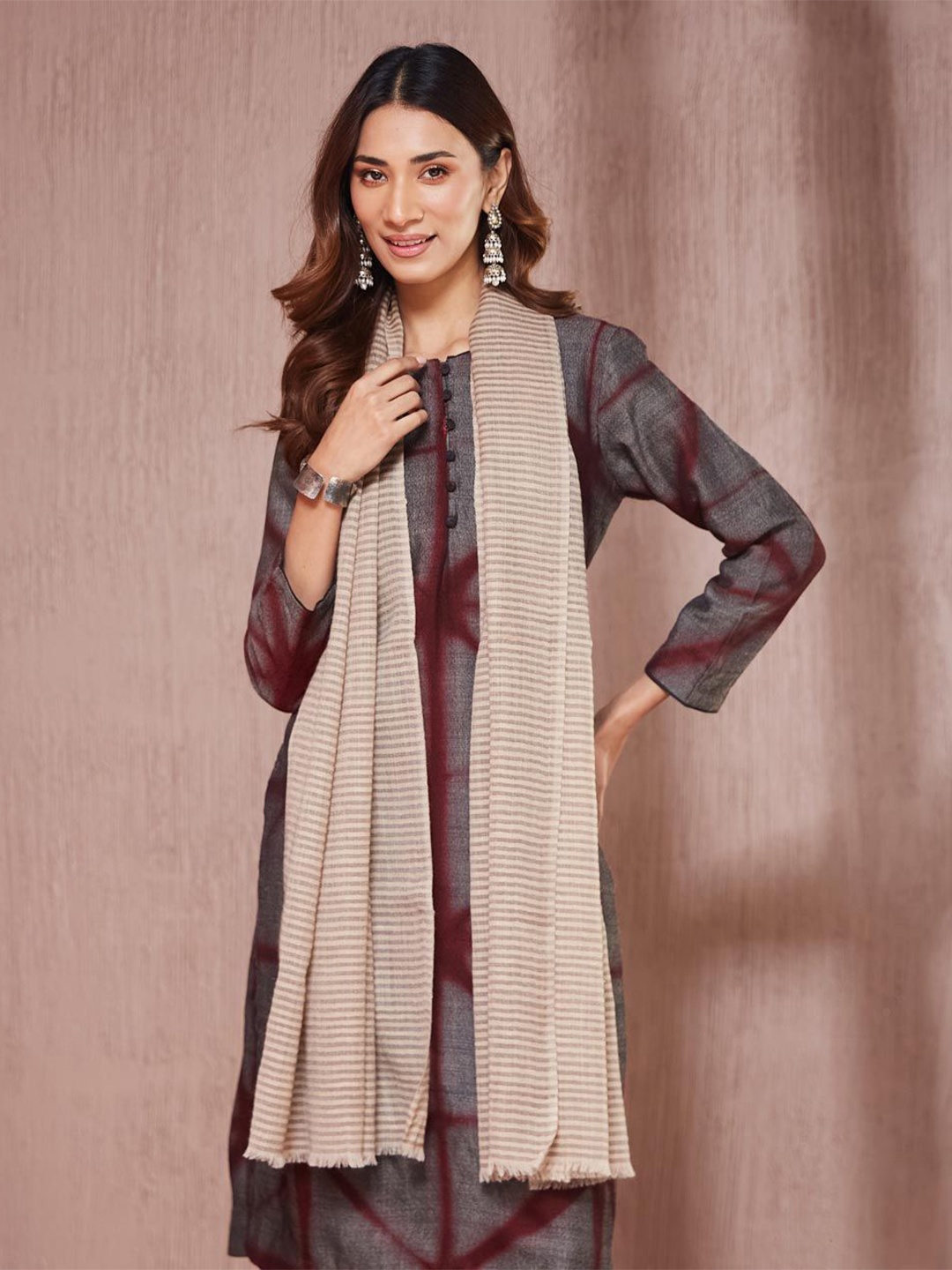 

Fabindia Beige Wool Woven Stole