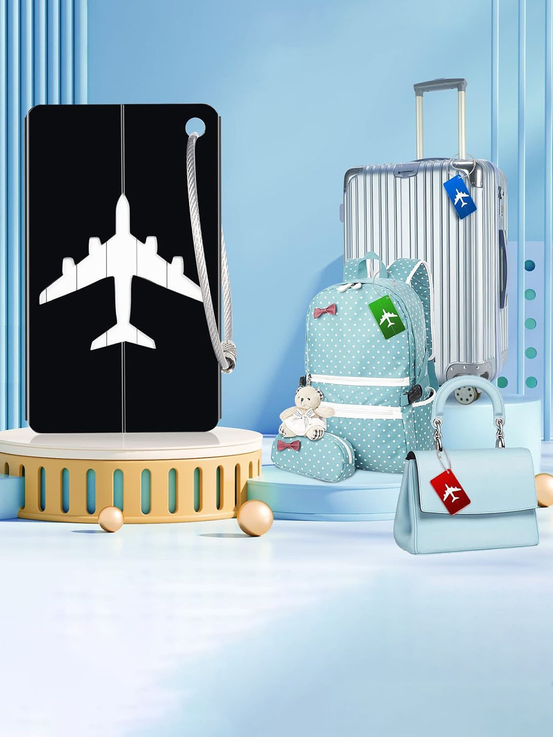 

Flenzy 6 Pieces Airplane Luggage Tag Key Chains, Black