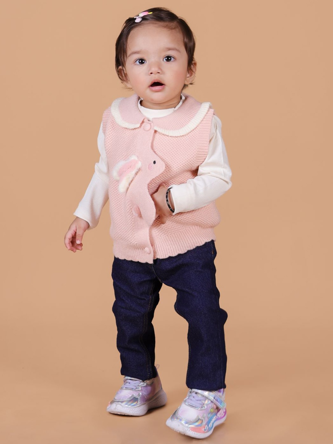 

MAMA AND PEACHES Kids Cotton Solid Peter Pan Collar Sweater, Pink