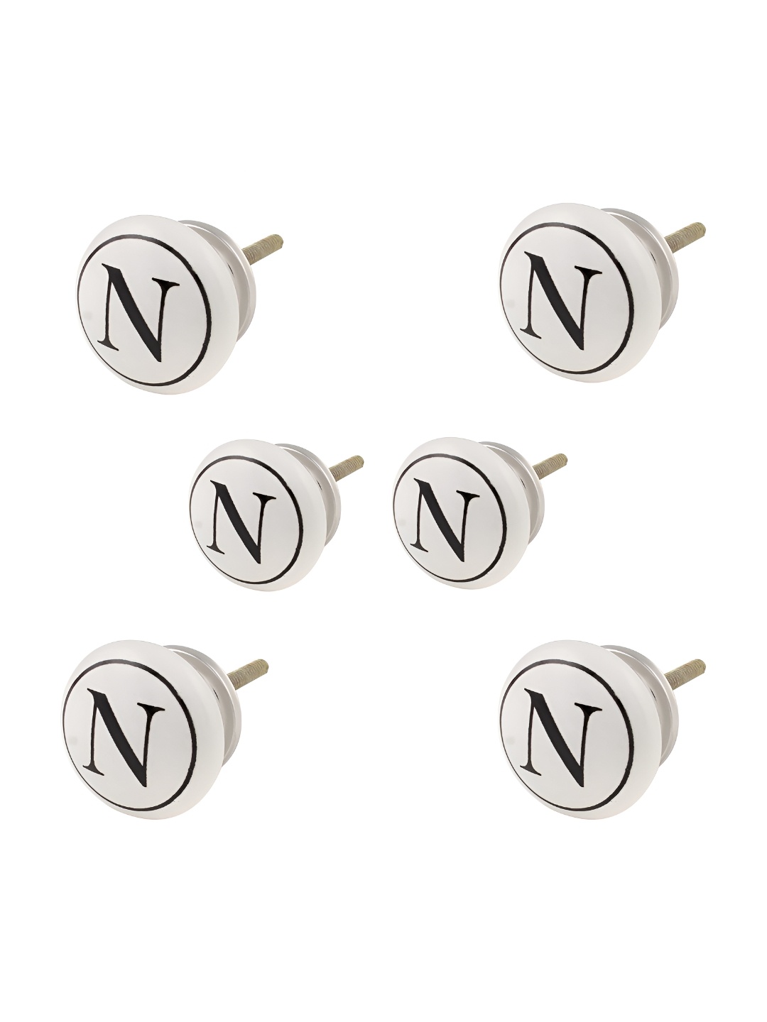 

Indianshelf 6-Pcs White & Black Printed N Alphabet Ceramic Knobs